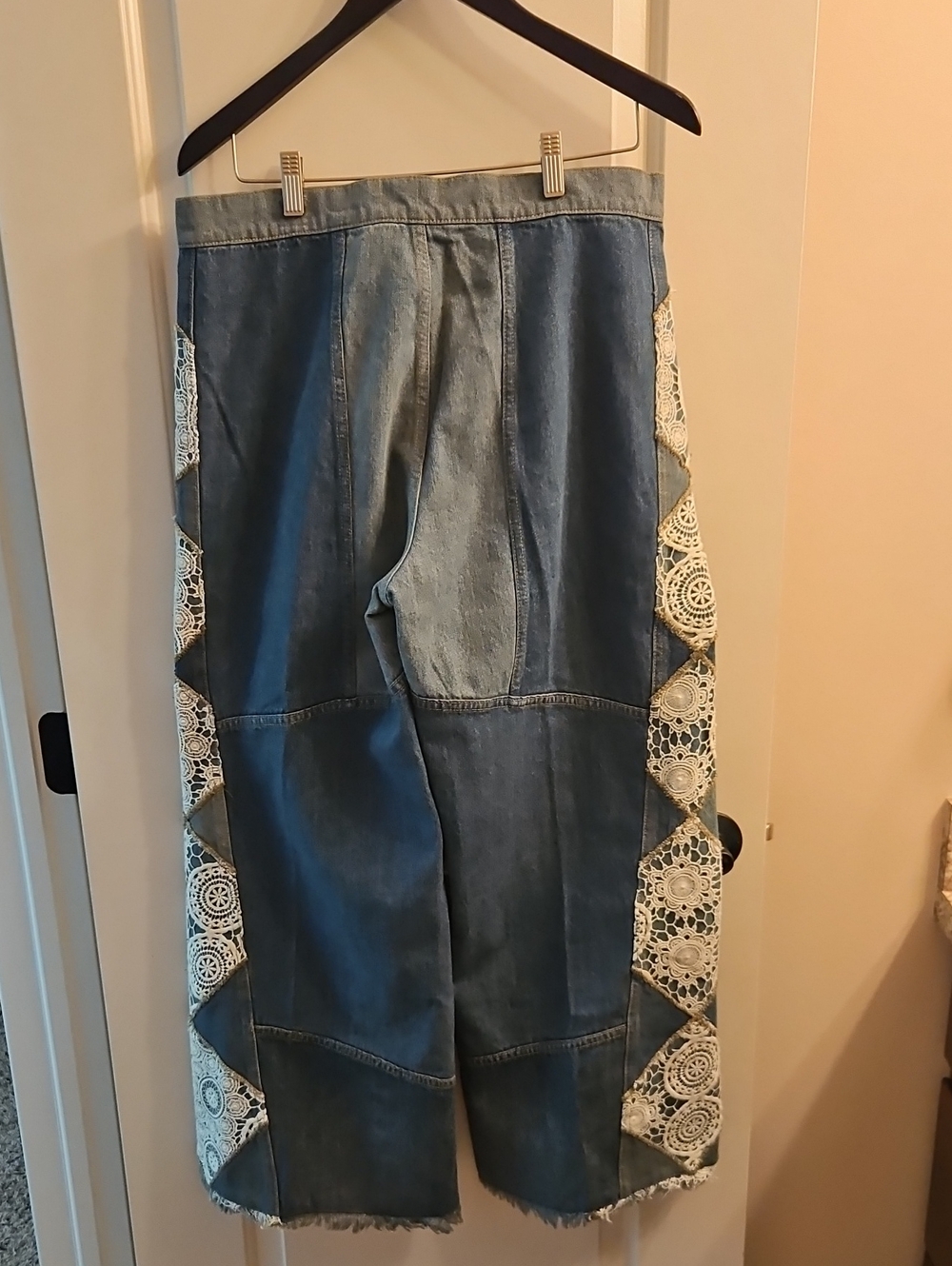 We The Free In My Element Patchwork Lace High Rise Flare Jeans Raw Hem, 30 - Picture 4 of 12